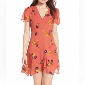 𝅺MADEWELL coral faux wrap posey cactus floral mini ruffle dress NEW SZ 6